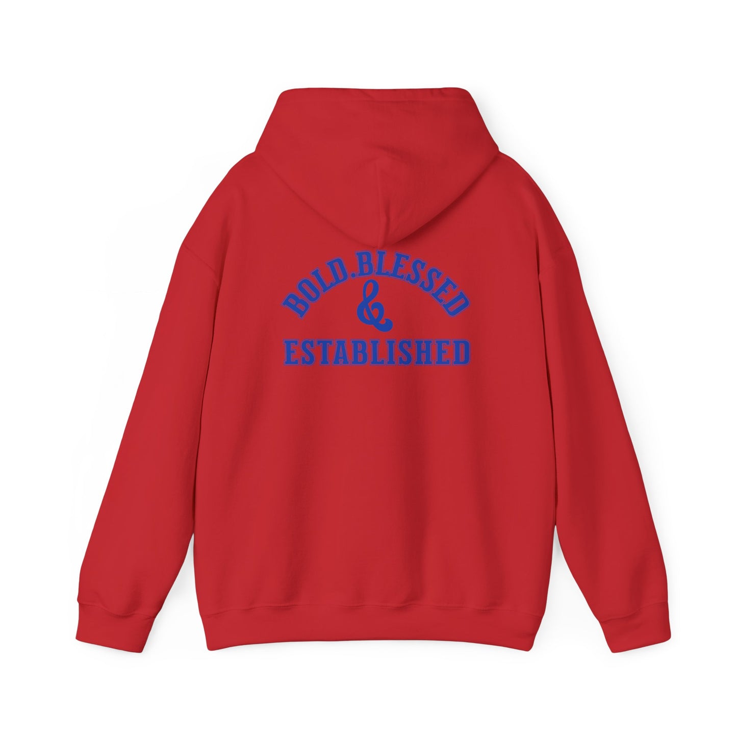 Bold Blessed & Established Christian Hoodie - Blue Varsity Font (Unisex)