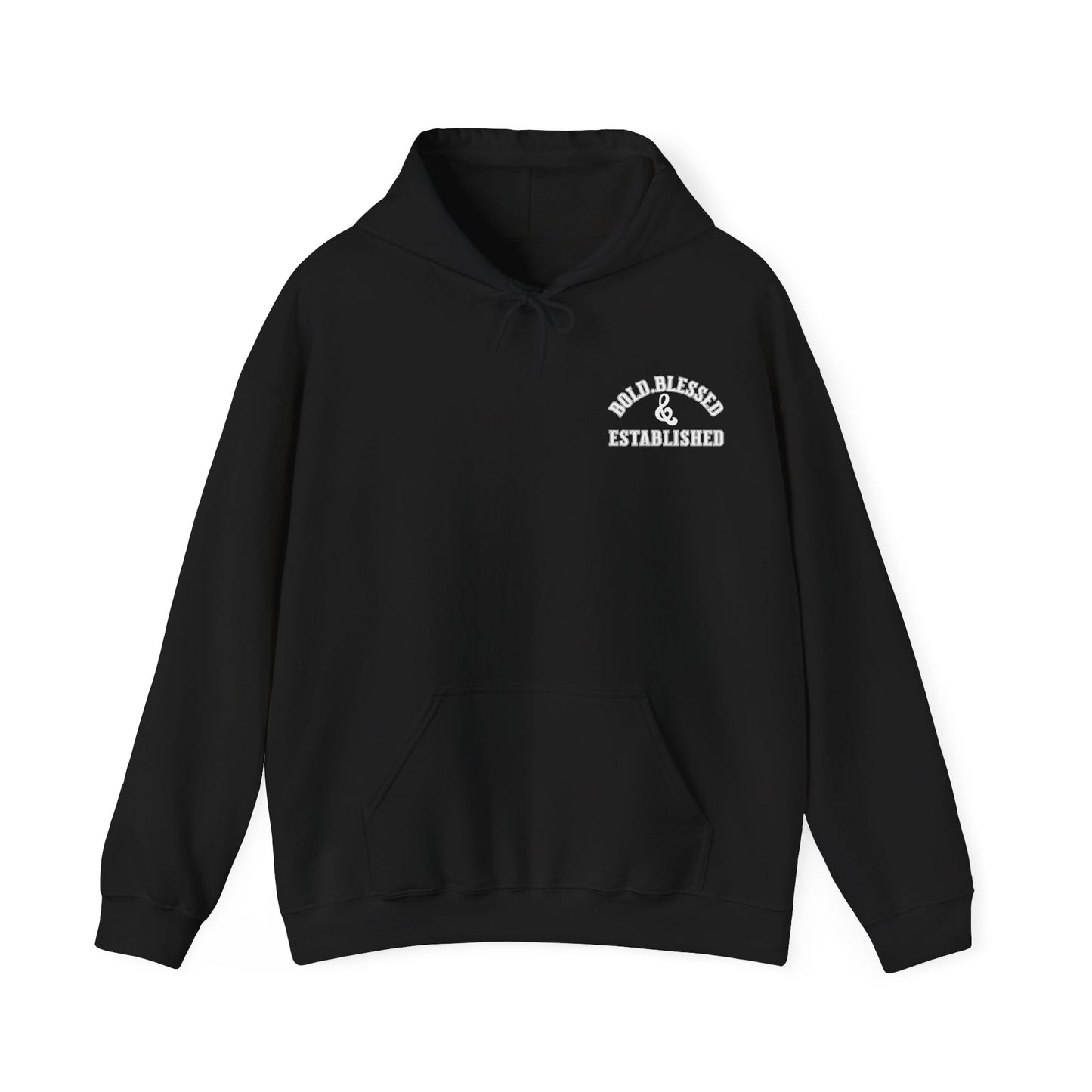 Bold Blessed & Established Christian Hoodie -Black Varsity Font (Unisex)