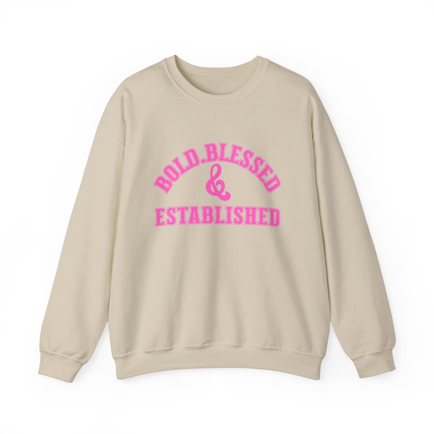 Bold Blessed Established Christian Sweatshirt- Varsity Edition (Pink Text)