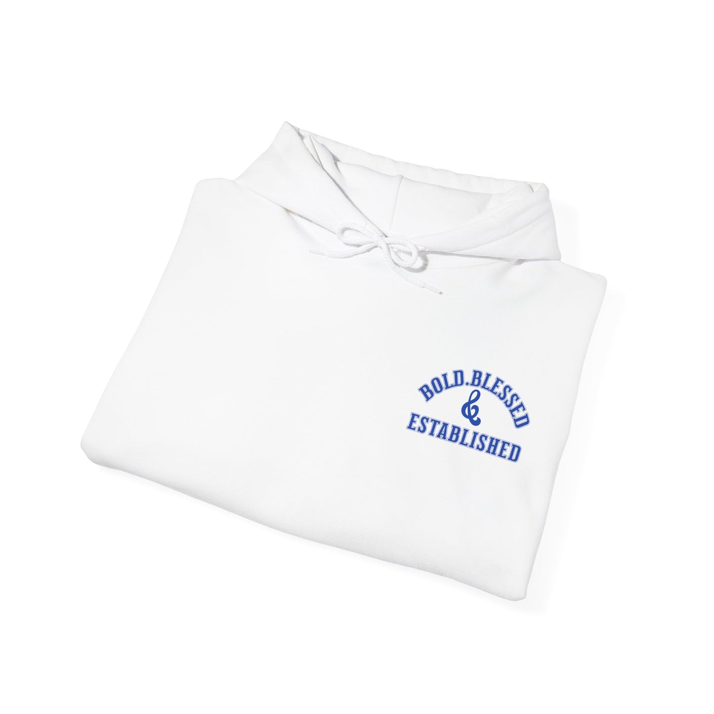 Bold Blessed & Established Christian Hoodie - Blue Varsity Font (Unisex)