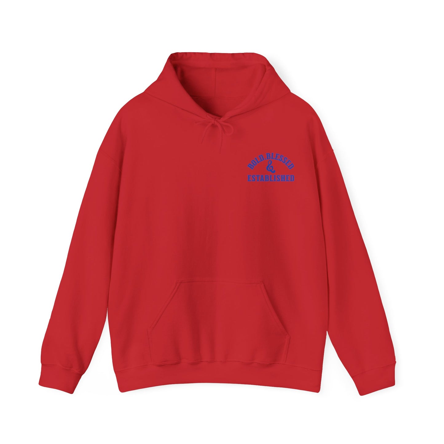 Bold Blessed & Established Christian Hoodie - Blue Varsity Font (Unisex)