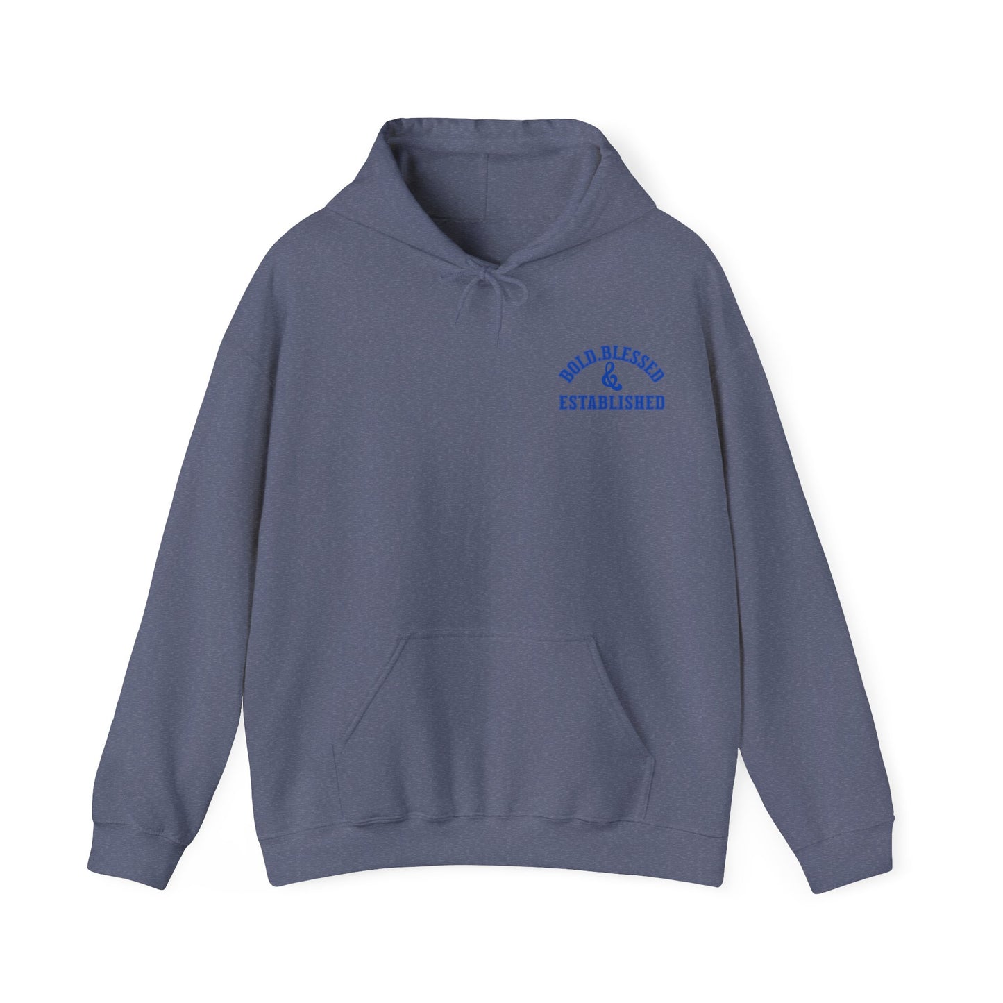 Bold Blessed & Established Christian Hoodie - Blue Varsity Font (Unisex)