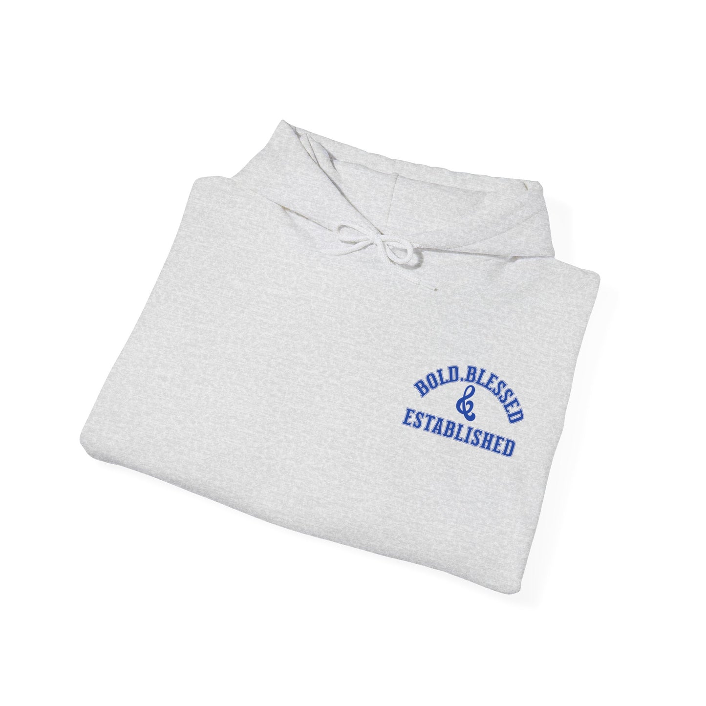Bold Blessed & Established Christian Hoodie - Blue Varsity Font (Unisex)