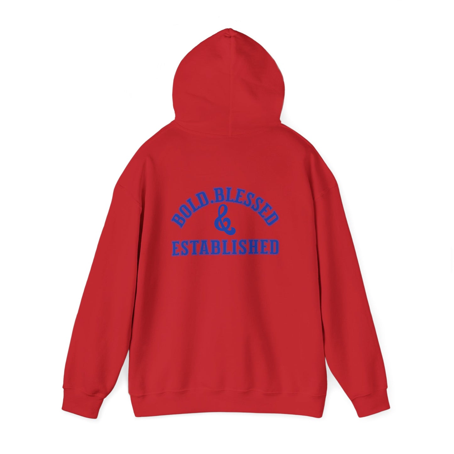 Bold Blessed & Established Christian Hoodie - Blue Varsity Font (Unisex)