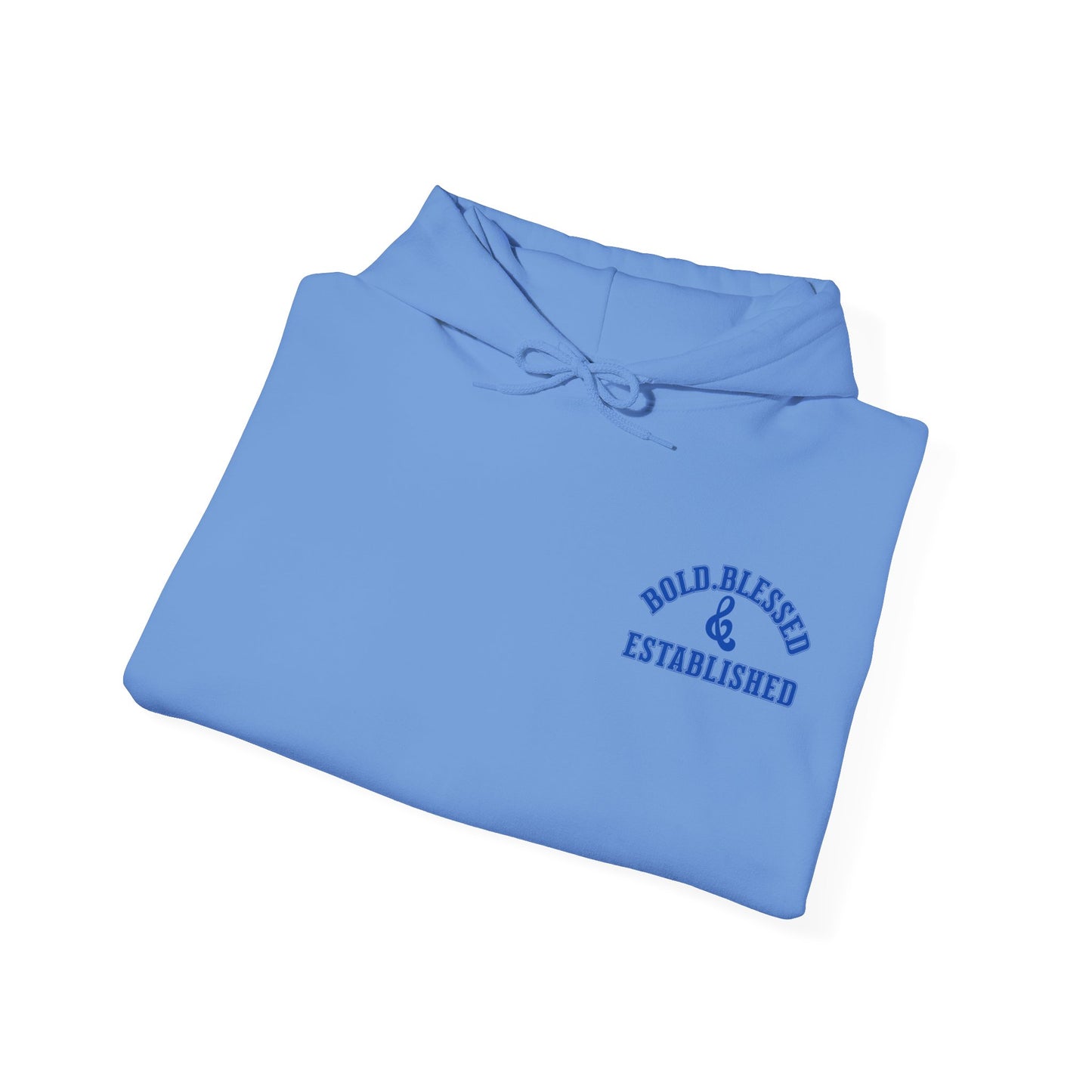 Bold Blessed & Established Christian Hoodie - Blue Varsity Font (Unisex)