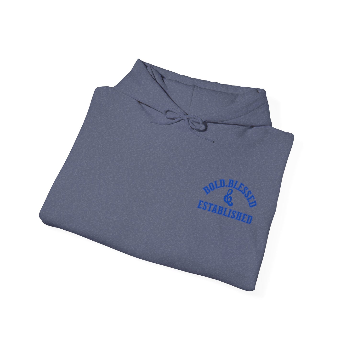 Bold Blessed & Established Christian Hoodie - Blue Varsity Font (Unisex)