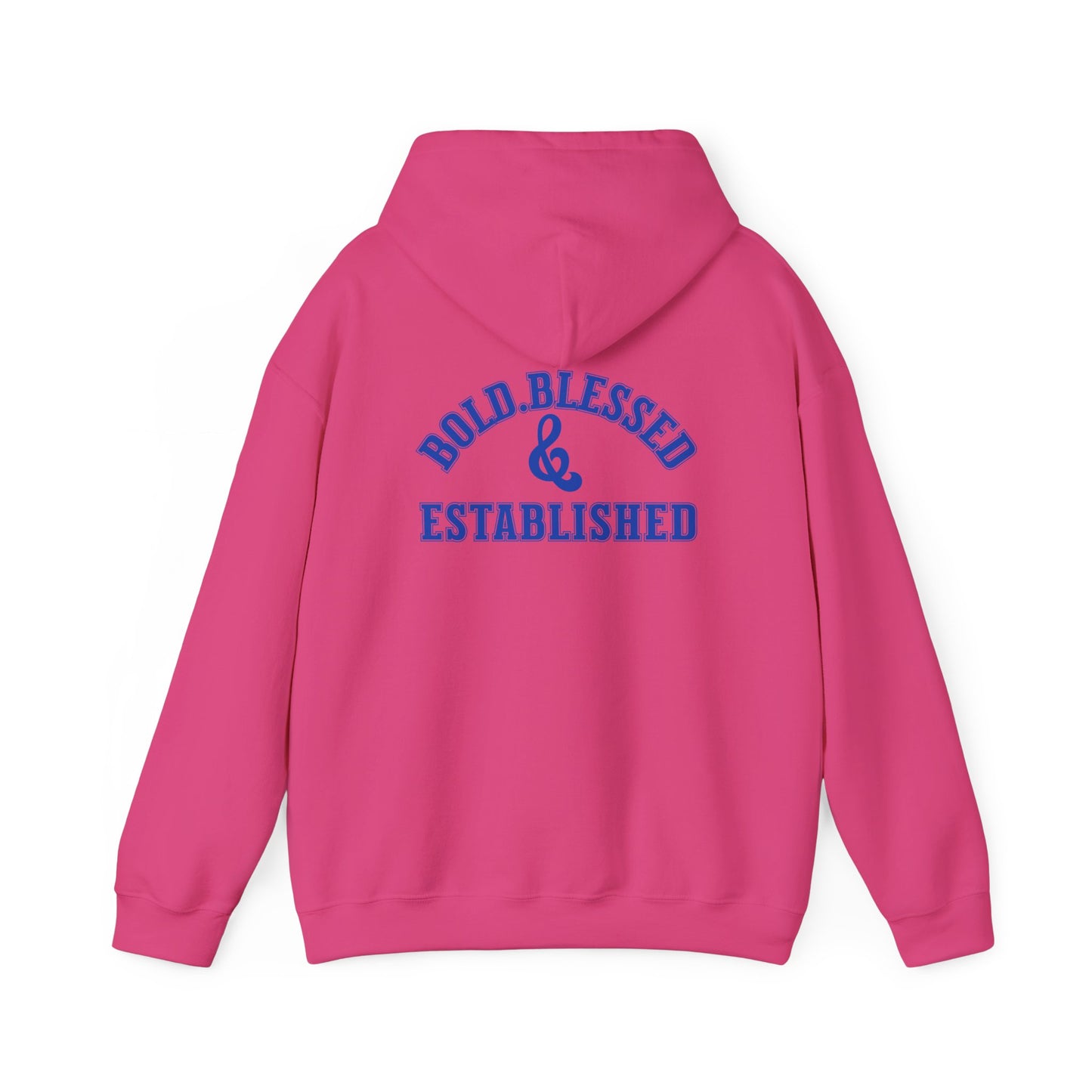 Bold Blessed & Established Christian Hoodie - Blue Varsity Font (Unisex)