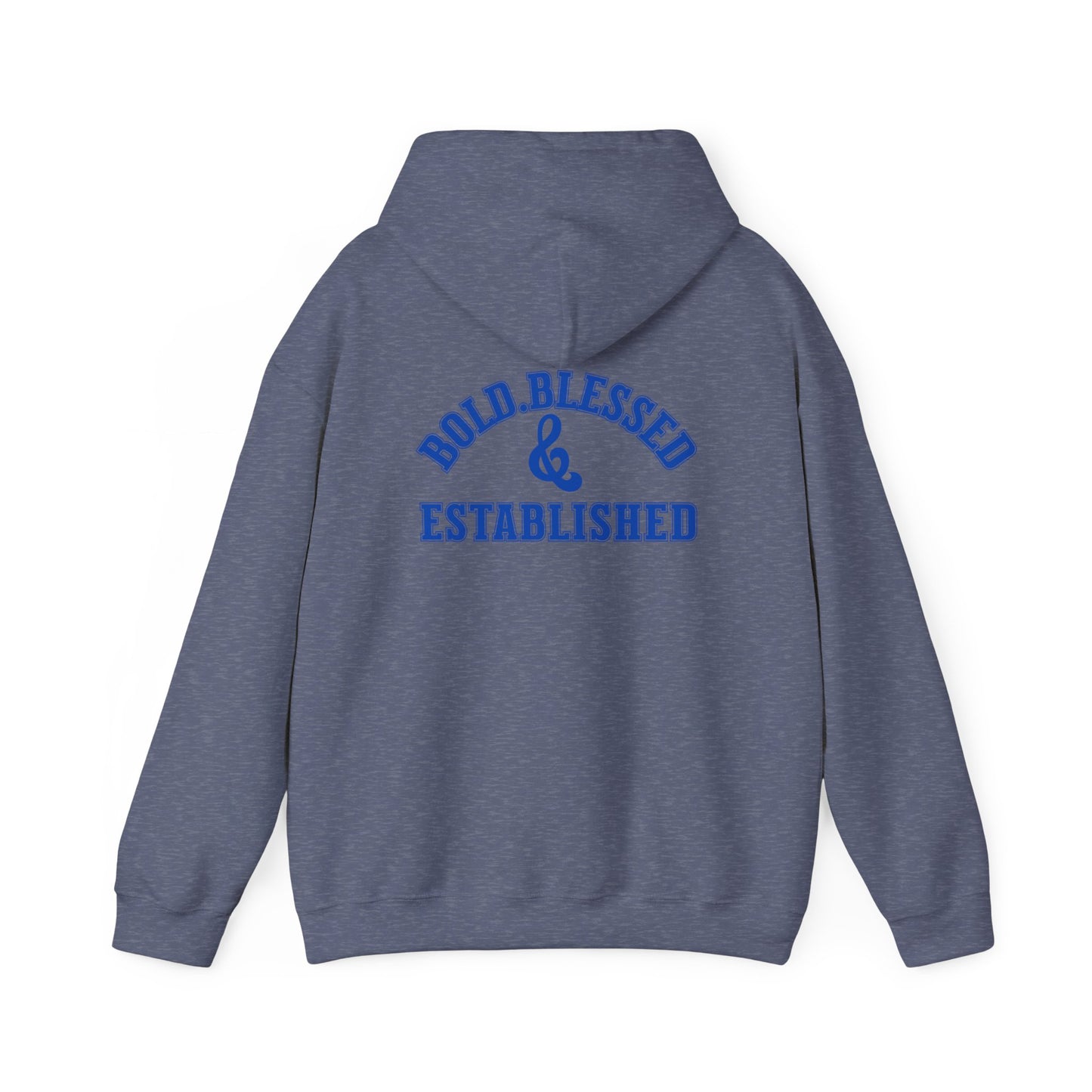 Bold Blessed & Established Christian Hoodie - Blue Varsity Font (Unisex)