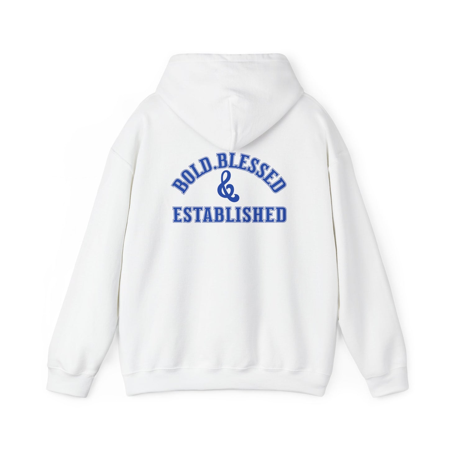 Bold Blessed & Established Christian Hoodie - Blue Varsity Font (Unisex)
