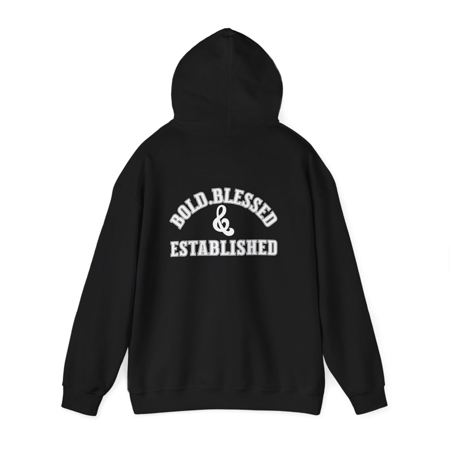 Bold Blessed & Established Christian Hoodie -Black Varsity Font (Unisex)