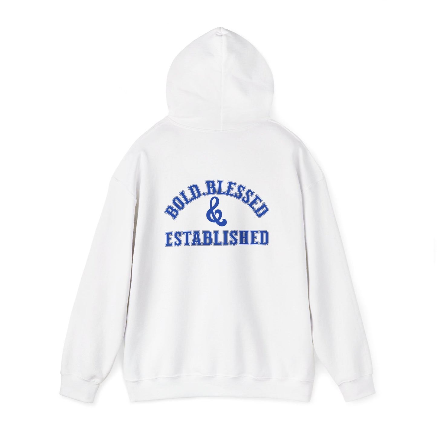 Bold Blessed & Established Christian Hoodie -  Blue Varsity Font (Unisex)