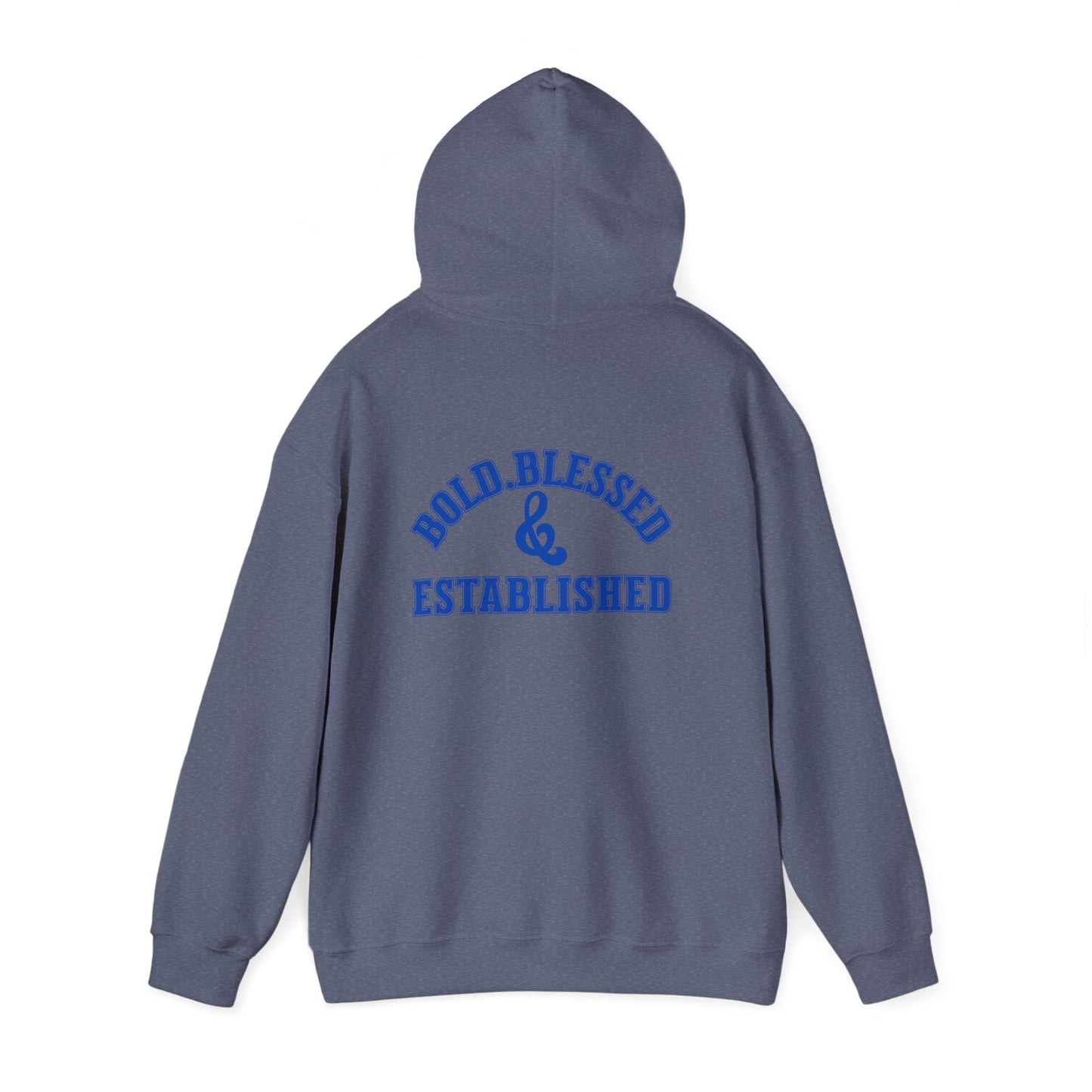 Bold Blessed & Established Christian Hoodie -  Blue Varsity Font (Unisex)