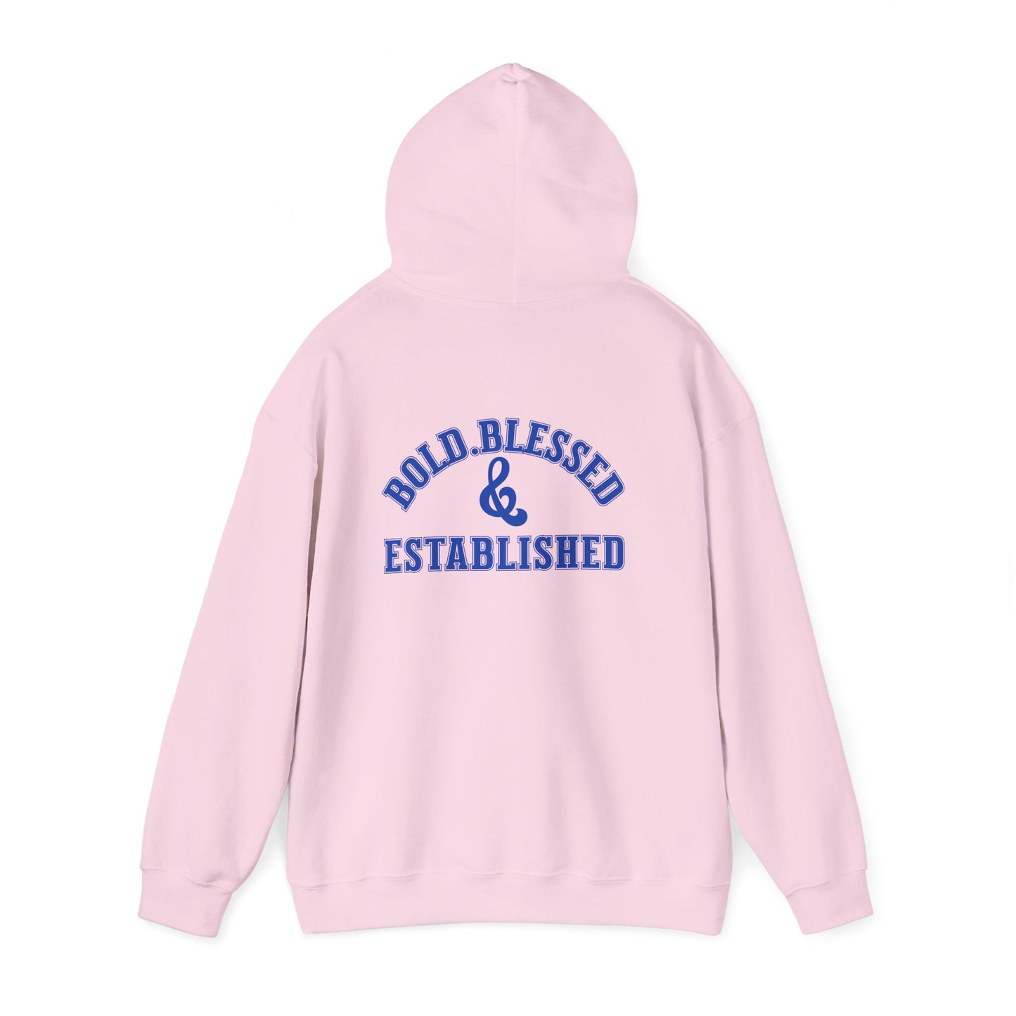 Bold Blessed & Established Christian Hoodie -  Blue Varsity Font (Unisex)