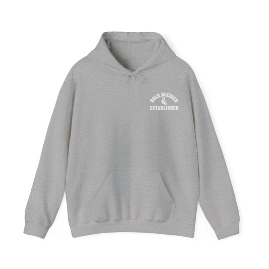 Bold Blessed & Established Christian Hoodie -Black Varsity Font (Unisex)