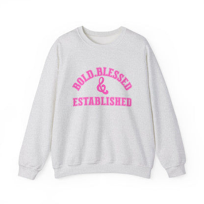 Bold Blessed Established Christian Sweatshirt- Varsity Edition (Pink Text)