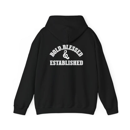 Bold Blessed & Established Christian Hoodie -Black Varsity Font (Unisex)
