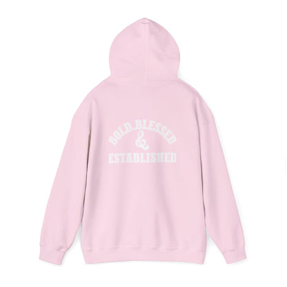 Bold Blessed & Established Christian Hoodie -Black Varsity Font (Unisex)