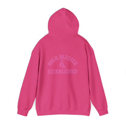 Bold Blessed & Established Christian Hoodie - Pink Varsity Font (Unisex)