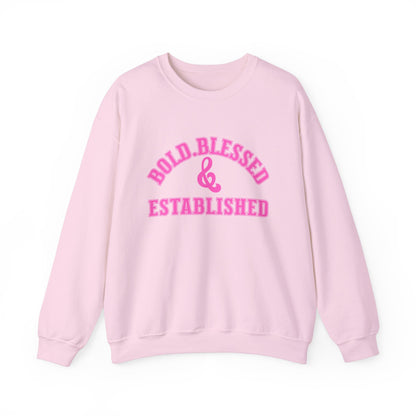 Bold Blessed Established Christian Sweatshirt- Varsity Edition (Pink Text)