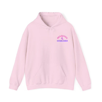 Bold Blessed & Established Christian Hoodie - Multi Varsity Font (Unisex)
